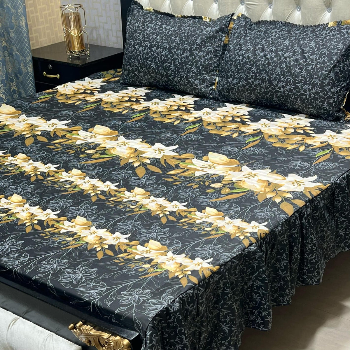 2 Sided Frill Cotton Double Bedsheet