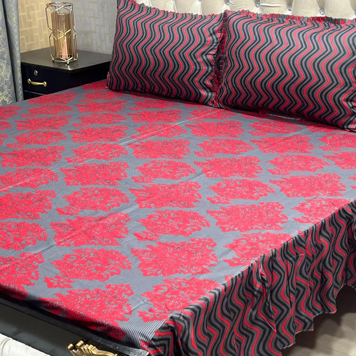 2 Sided Frill Cotton Double Bedsheet
