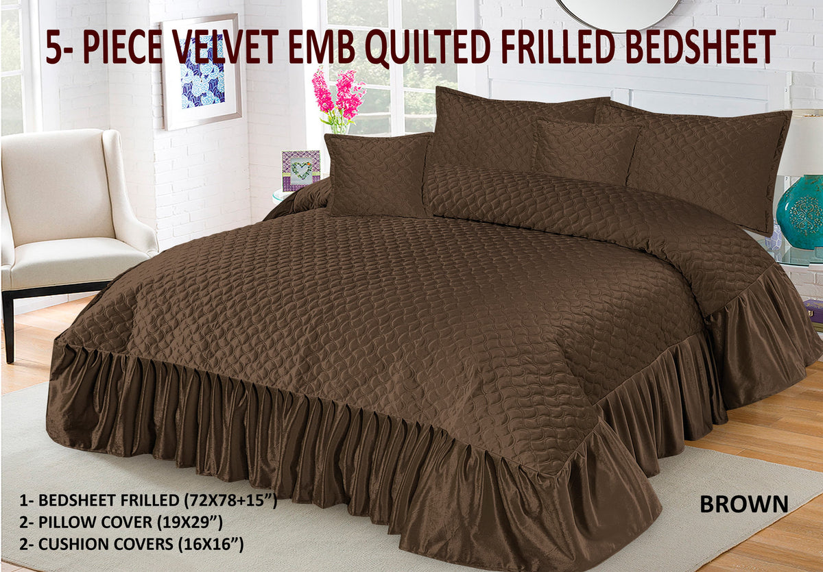 Velvet Quilted Frilled Bedsheet