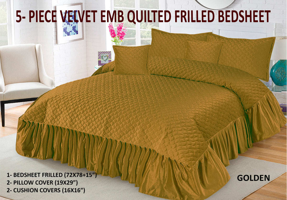 Velvet Quilted Frilled Bedsheet