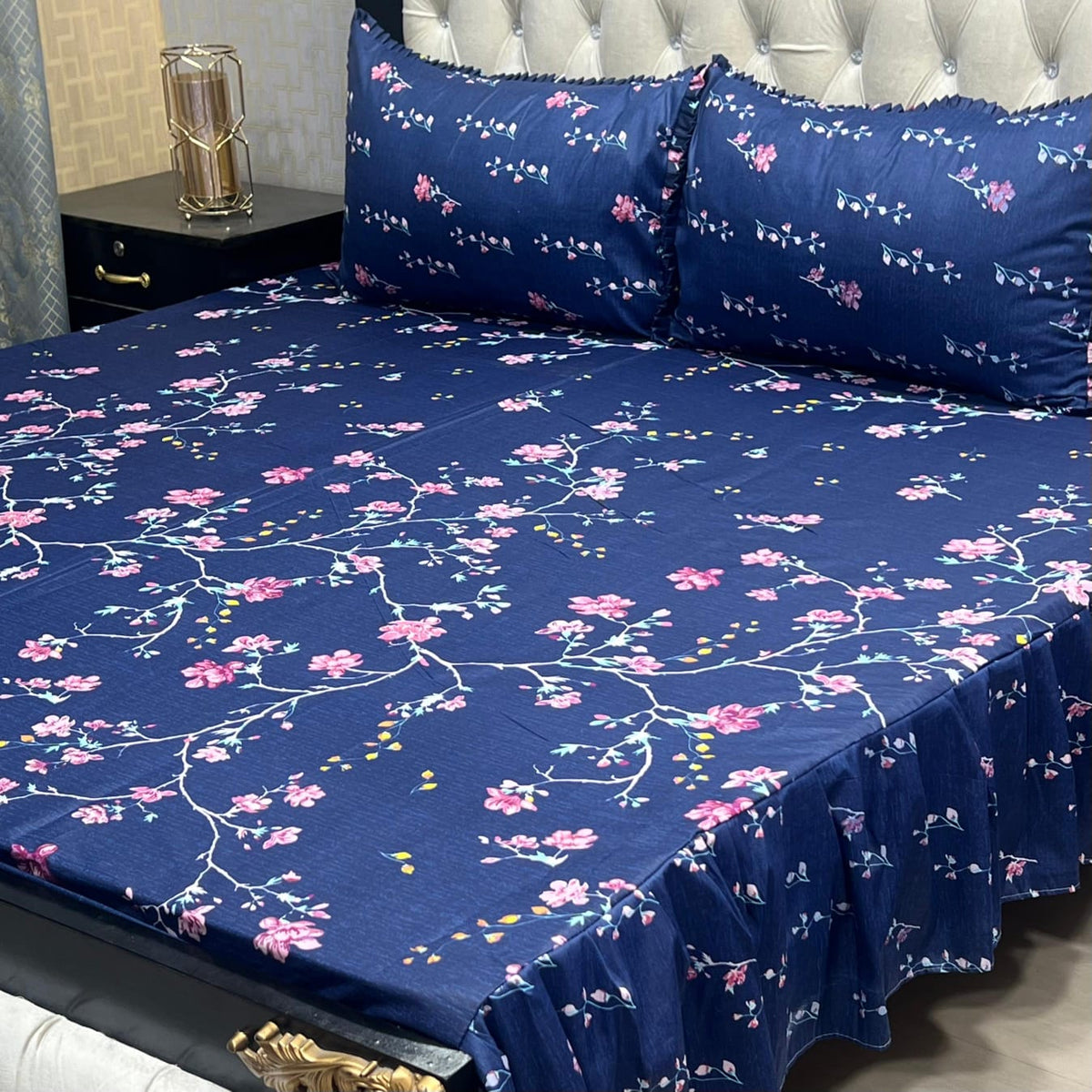 2 Sided Frill Cotton Double Bedsheet