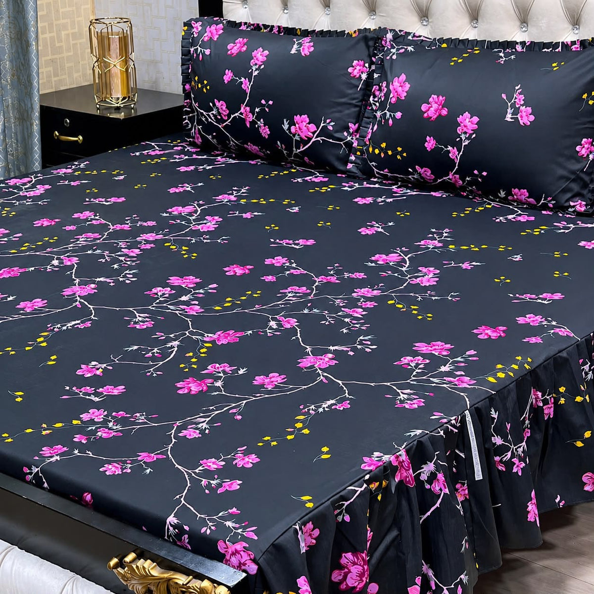 2 Sided Frill Cotton Double Bedsheet