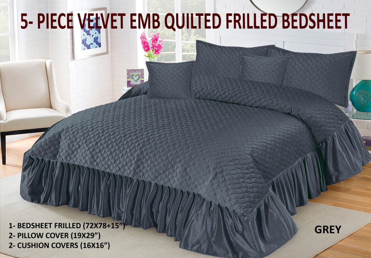 Velvet Quilted Frilled Bedsheet
